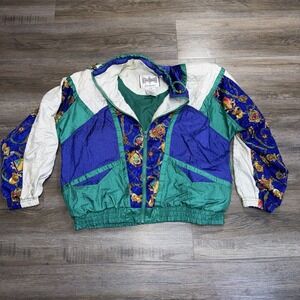 VTG Active Frontier Sport Color-Block Windbreaker Jacket Womens Large Blue Green